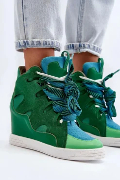 Damskie Boto Damskie Sneakersy Na Koturnie Zielone Leoppa