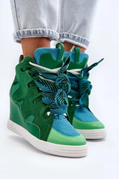 Damskie Boto Damskie Sneakersy Na Koturnie Zielone Leoppa