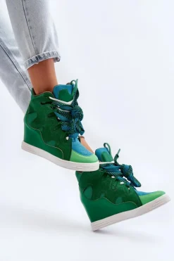 Damskie Boto Damskie Sneakersy Na Koturnie Zielone Leoppa