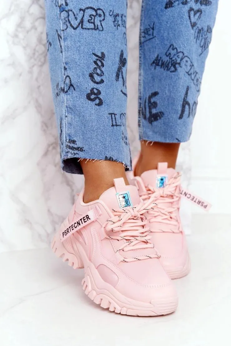 Damskie Evento Damskie Sneakersy Na Masywnej Podeszwie Różowe Laugh