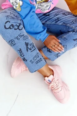 Damskie Evento Damskie Sneakersy Na Masywnej Podeszwie Różowe Laugh