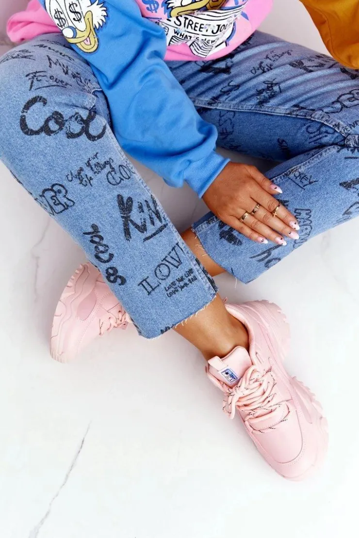 Damskie Evento Damskie Sneakersy Na Masywnej Podeszwie Różowe Laugh