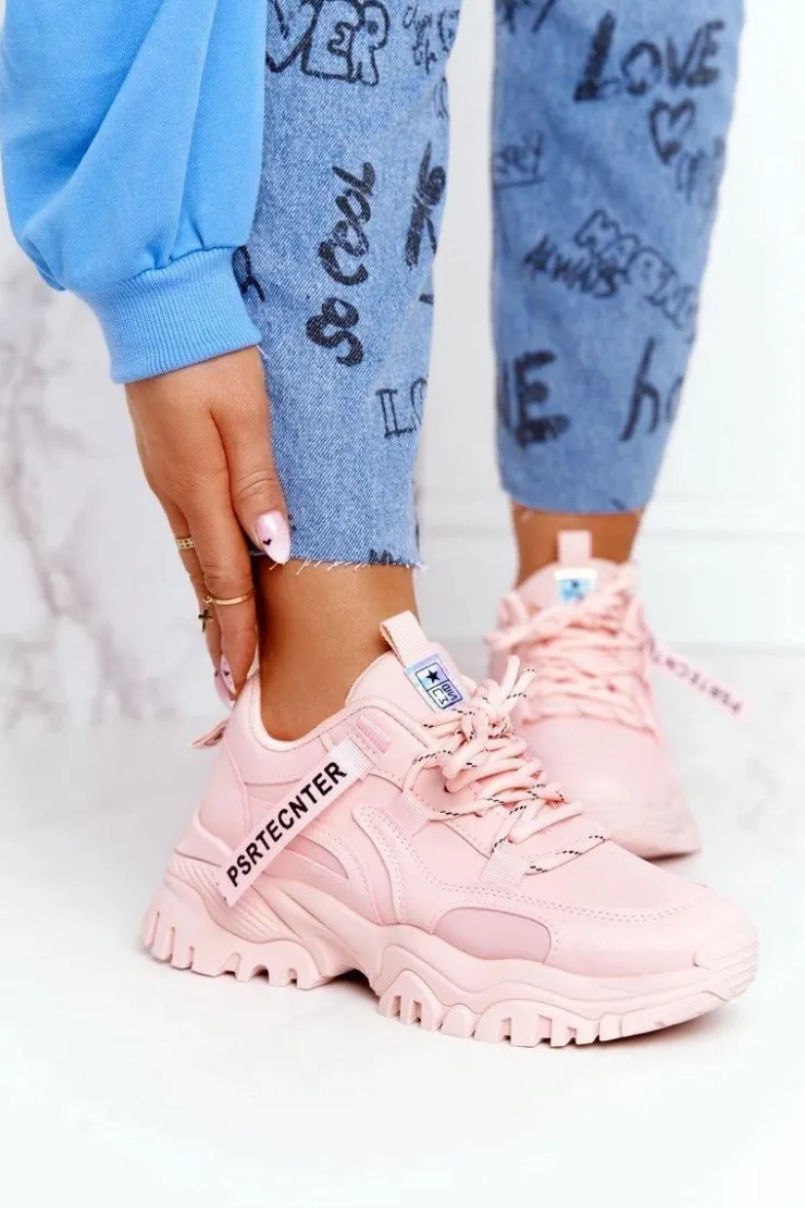 Damskie Evento Damskie Sneakersy Na Masywnej Podeszwie Różowe Laugh