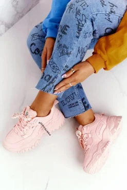 Damskie Evento Damskie Sneakersy Na Masywnej Podeszwie Różowe Laugh