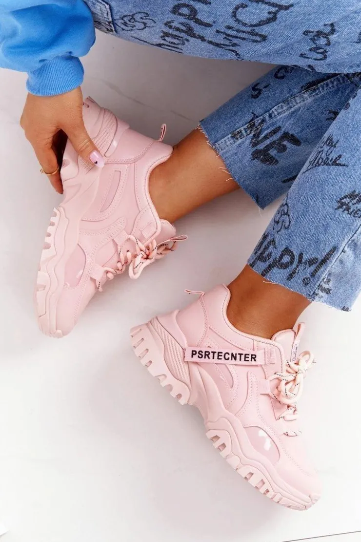 Damskie Evento Damskie Sneakersy Na Masywnej Podeszwie Różowe Laugh