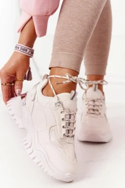 Damskie Boto Damskie Sneakersy Na Masywnej Podeszwie Beżowe Influencer