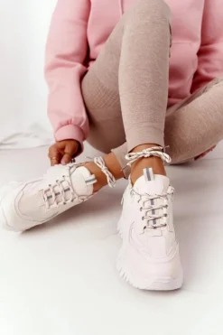 Damskie Boto Damskie Sneakersy Na Masywnej Podeszwie Beżowe Influencer