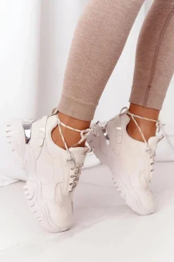 Damskie Boto Damskie Sneakersy Na Masywnej Podeszwie Beżowe Influencer