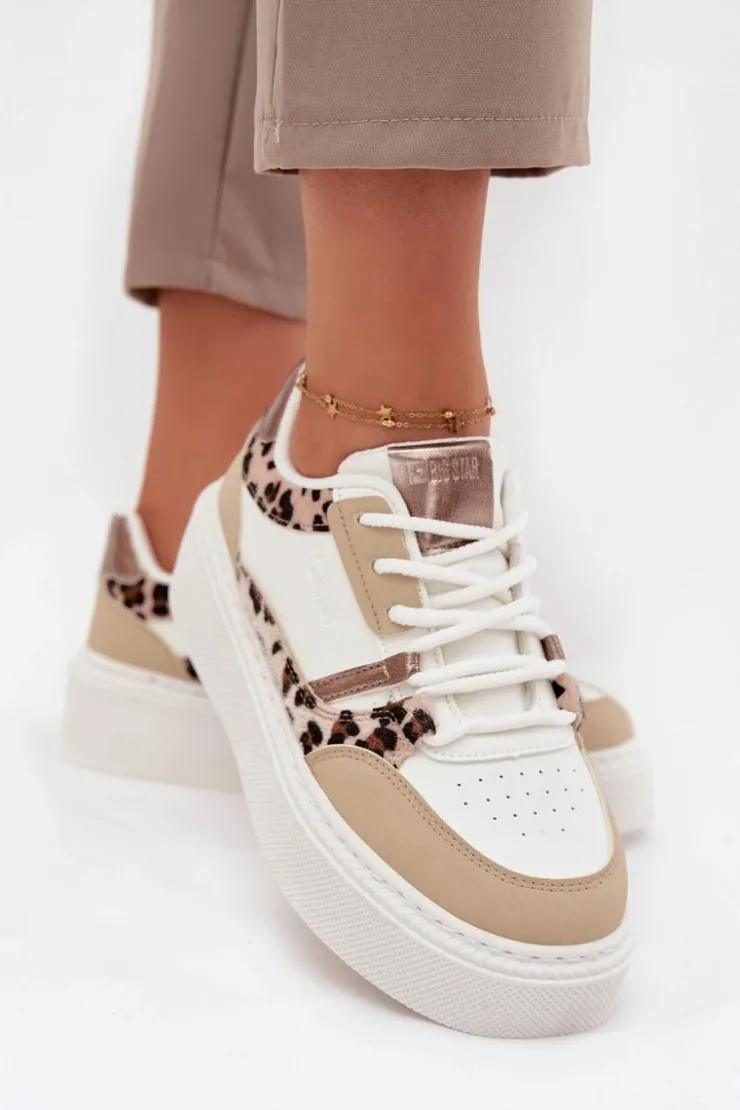 Damskie Big Star Shoes Damskie Sneakersy Na Platformie Big Star SS274357 Panterka Biało-Beżowe