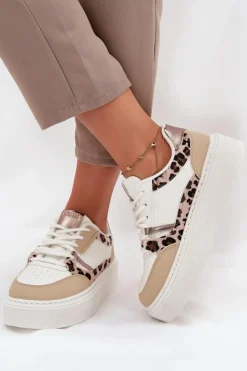 Damskie Big Star Shoes Damskie Sneakersy Na Platformie Big Star SS274357 Panterka Biało-Beżowe