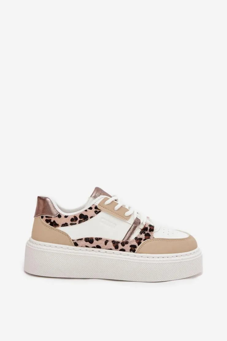 Damskie Big Star Shoes Damskie Sneakersy Na Platformie Big Star SS274357 Panterka Biało-Beżowe