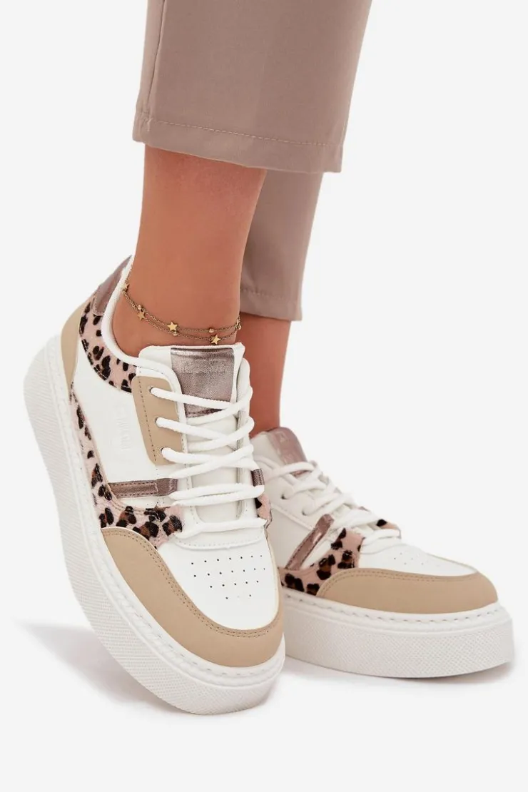 Damskie Big Star Shoes Damskie Sneakersy Na Platformie Big Star SS274357 Panterka Biało-Beżowe