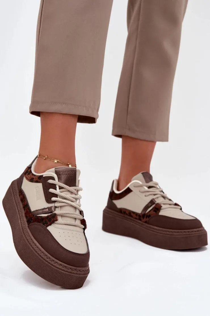 Sale Big Star Shoes Damskie Sneakersy Na Platformie Big Star SS274356 Panterka Brązowo-Beżowe