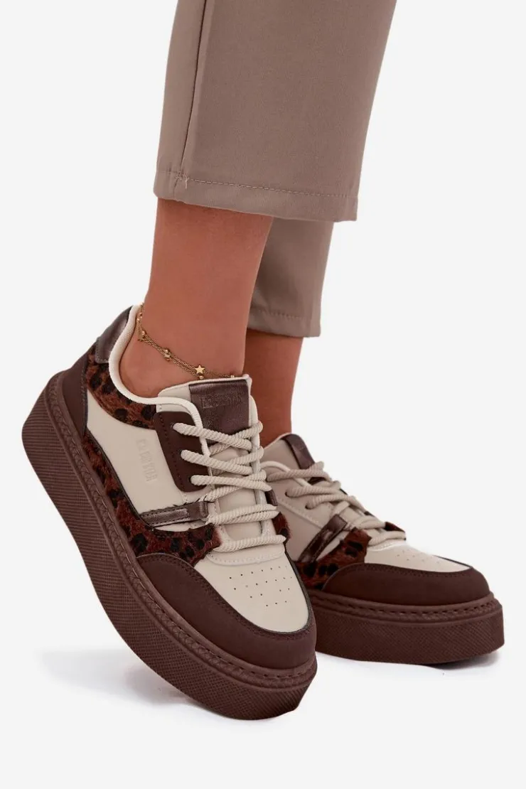Sale Big Star Shoes Damskie Sneakersy Na Platformie Big Star SS274356 Panterka Brązowo-Beżowe