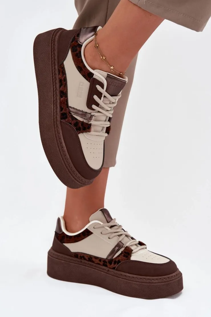 Sale Big Star Shoes Damskie Sneakersy Na Platformie Big Star SS274356 Panterka Brązowo-Beżowe