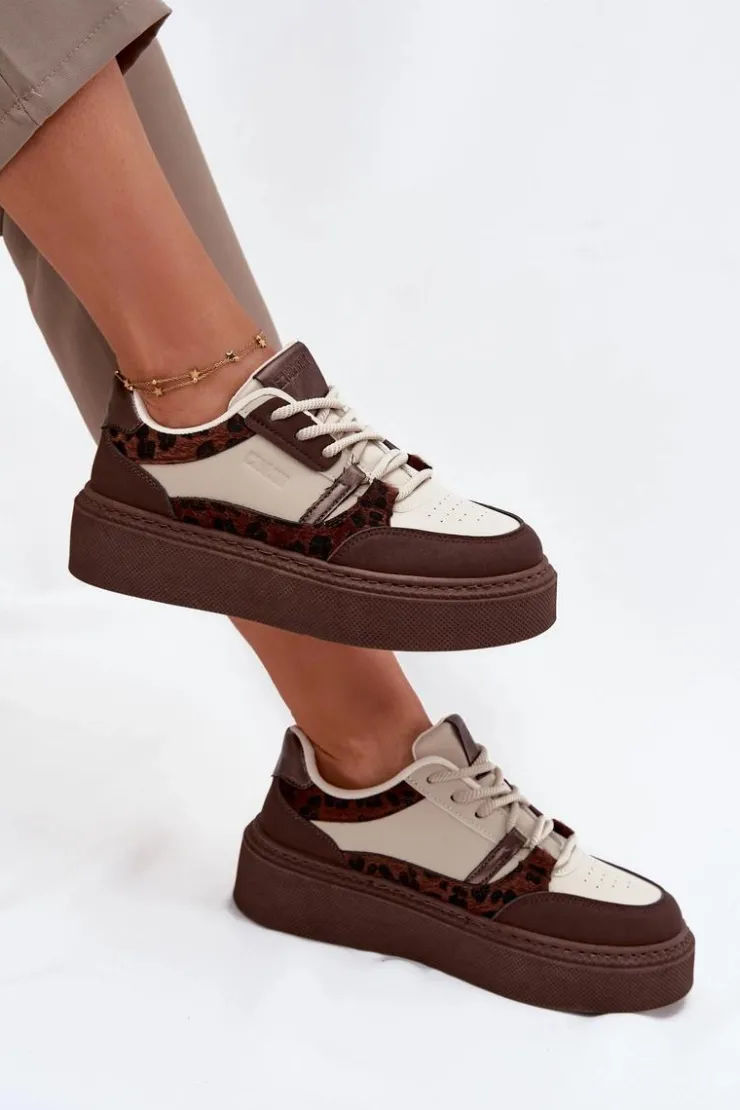 Sale Big Star Shoes Damskie Sneakersy Na Platformie Big Star SS274356 Panterka Brązowo-Beżowe
