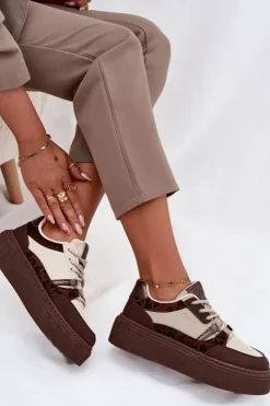 Sale Big Star Shoes Damskie Sneakersy Na Platformie Big Star SS274356 Panterka Brązowo-Beżowe