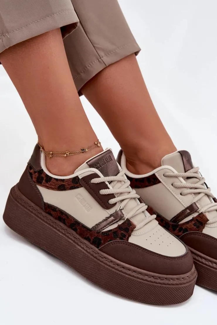 Sale Big Star Shoes Damskie Sneakersy Na Platformie Big Star SS274356 Panterka Brązowo-Beżowe