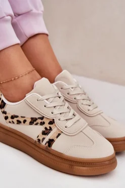 Damskie Boto Damskie Sneakersy Na Platformie Panterka Beżowe Totter