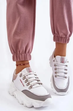 Sale Cross Jeans Damskie Sneakersy Na Platformie KK2R4071C Białe Biały