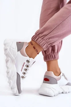 Sale Cross Jeans Damskie Sneakersy Na Platformie KK2R4071C Białe Biały