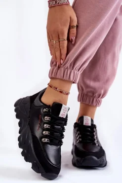 Damskie Cross Jeans Damskie Sneakersy Na Platformie KK2R4073C Czarne