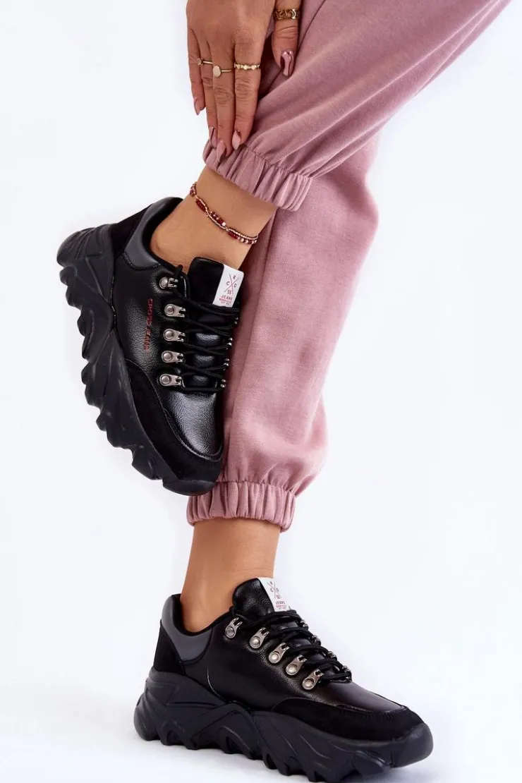 Damskie Cross Jeans Damskie Sneakersy Na Platformie KK2R4073C Czarne