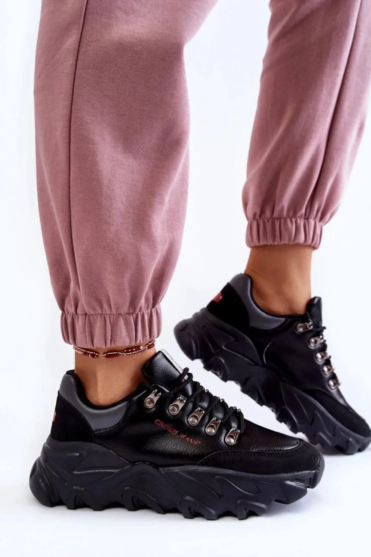 Damskie Cross Jeans Damskie Sneakersy Na Platformie KK2R4073C Czarne