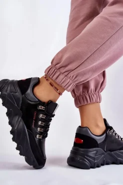 Damskie Cross Jeans Damskie Sneakersy Na Platformie KK2R4073C Czarne