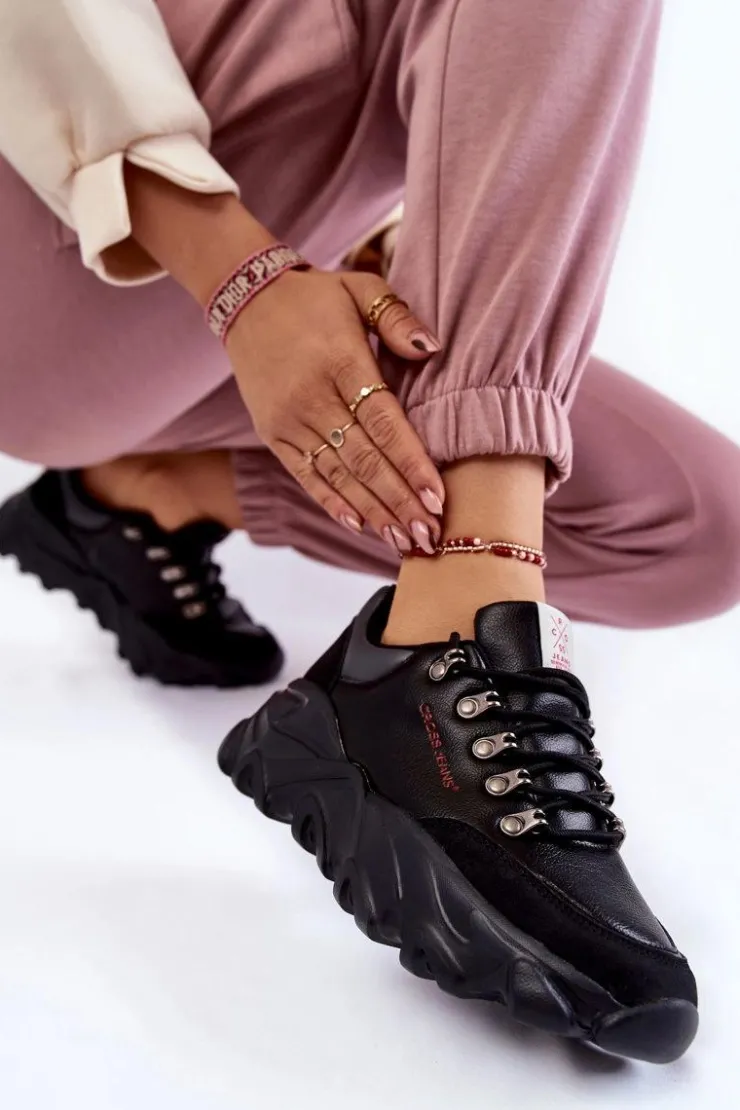 Damskie Cross Jeans Damskie Sneakersy Na Platformie KK2R4073C Czarne