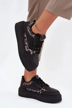 Outlet Big Star Shoes Damskie Sneakersy Na Platformie Big Star SS274358 Panterka Czarne Czarny