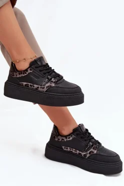 Outlet Big Star Shoes Damskie Sneakersy Na Platformie Big Star SS274358 Panterka Czarne Czarny