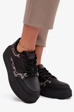 Outlet Big Star Shoes Damskie Sneakersy Na Platformie Big Star SS274358 Panterka Czarne Czarny