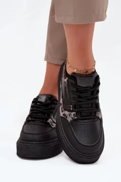 Outlet Big Star Shoes Damskie Sneakersy Na Platformie Big Star SS274358 Panterka Czarne Czarny