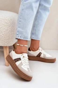 Damskie Boto Damskie Sneakersy Na Platformie Panterka Beżowe Lincidi