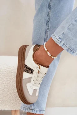 Damskie Boto Damskie Sneakersy Na Platformie Panterka Beżowe Lincidi