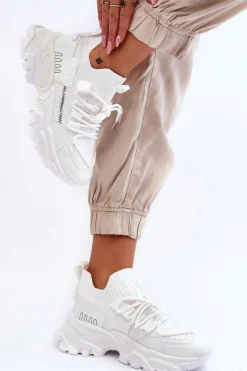 Outlet Boto Damskie Sneakersy Skarpetkowe Wsuwane Białe Keaton