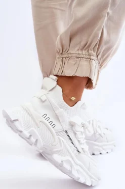 Outlet Boto Damskie Sneakersy Skarpetkowe Wsuwane Białe Keaton