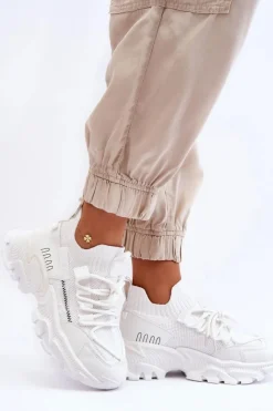 Outlet Boto Damskie Sneakersy Skarpetkowe Wsuwane Białe Keaton