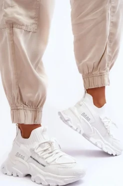 Outlet Boto Damskie Sneakersy Skarpetkowe Wsuwane Białe Keaton