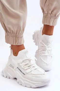 Outlet Boto Damskie Sneakersy Skarpetkowe Wsuwane Białe Keaton