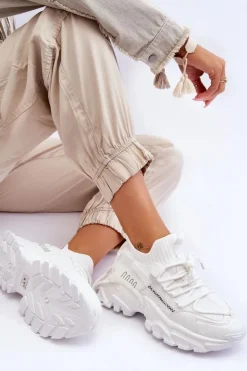 Outlet Boto Damskie Sneakersy Skarpetkowe Wsuwane Białe Keaton