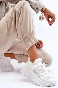 Outlet Boto Damskie Sneakersy Skarpetkowe Wsuwane Białe Keaton