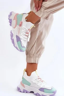 Boto Sneakersy Damskie*Damskie Sneakersy Skarpetkowe Wsuwane Biało-Fioletowe Keaton