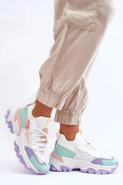 Boto Sneakersy Damskie*Damskie Sneakersy Skarpetkowe Wsuwane Biało-Fioletowe Keaton