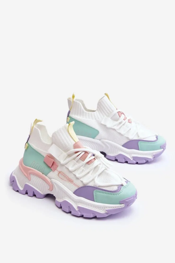 Boto Sneakersy Damskie*Damskie Sneakersy Skarpetkowe Wsuwane Biało-Fioletowe Keaton