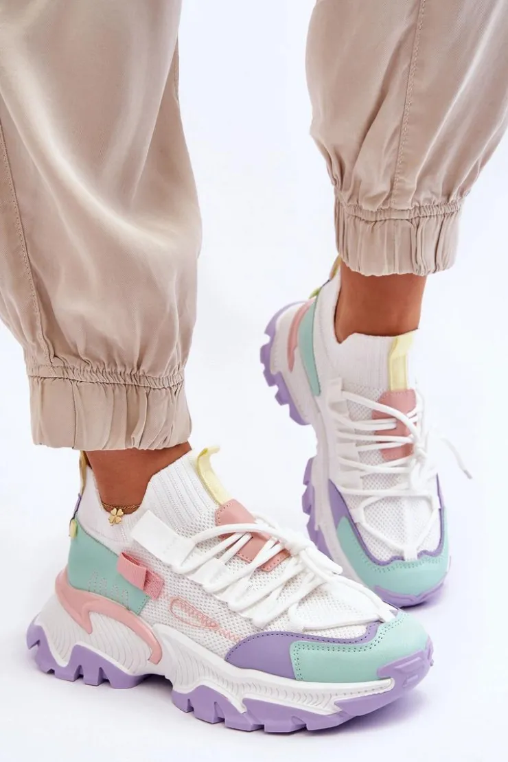 Boto Sneakersy Damskie*Damskie Sneakersy Skarpetkowe Wsuwane Biało-Fioletowe Keaton