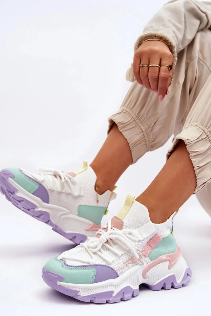 Boto Sneakersy Damskie*Damskie Sneakersy Skarpetkowe Wsuwane Biało-Fioletowe Keaton