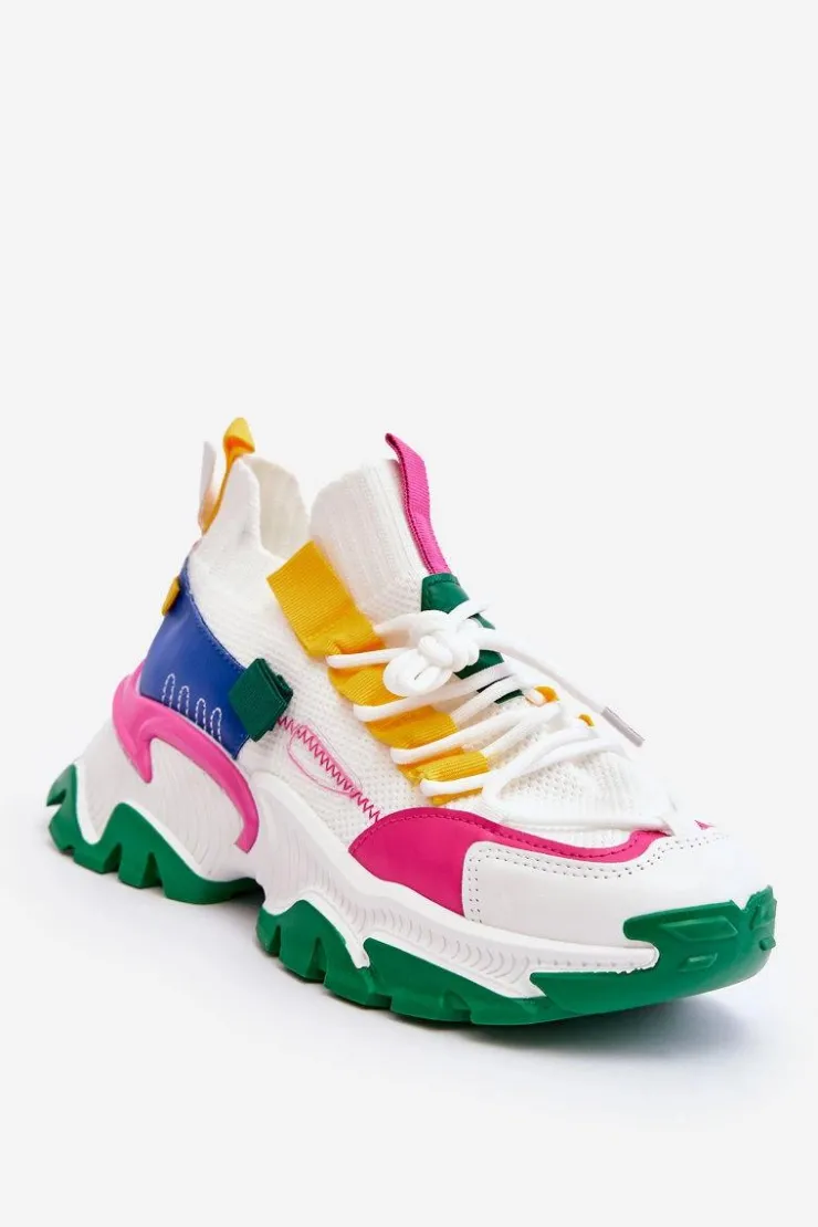 Clearance Boto Damskie Sneakersy Skarpetkowe Wsuwane Biało-Zielone Keaton