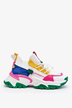 Clearance Boto Damskie Sneakersy Skarpetkowe Wsuwane Biało-Zielone Keaton